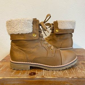 Tommy Hilfiger Brown Combat Boots with Cream Cuff